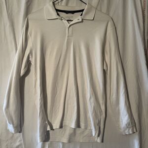 Lands End Shirt Boys White Polo Long Sleeve School Uniform Large